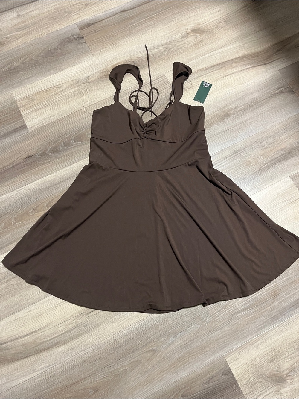 Brown A-Line Tie-Strap Women’s Dress